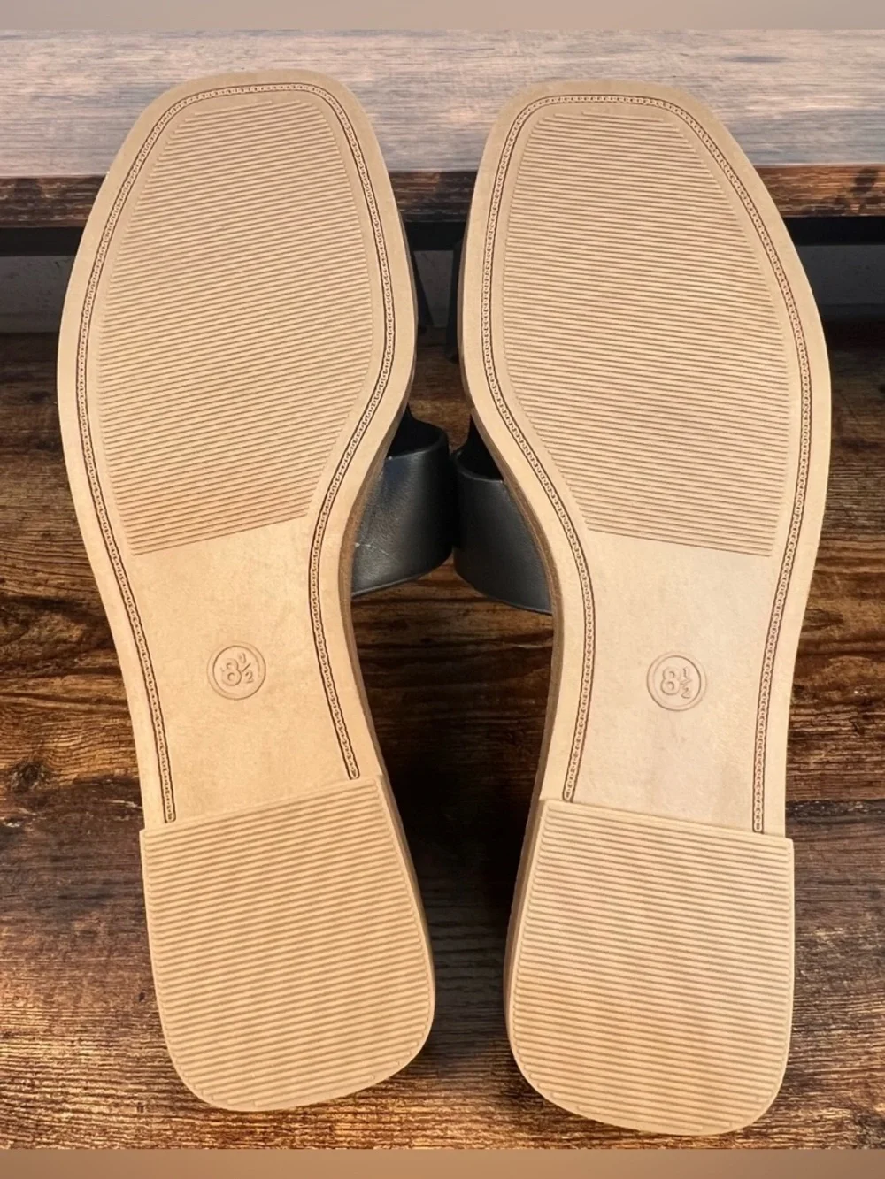 A New Day Sandals Slides Black Faux Leather Slip On Women's 8.5